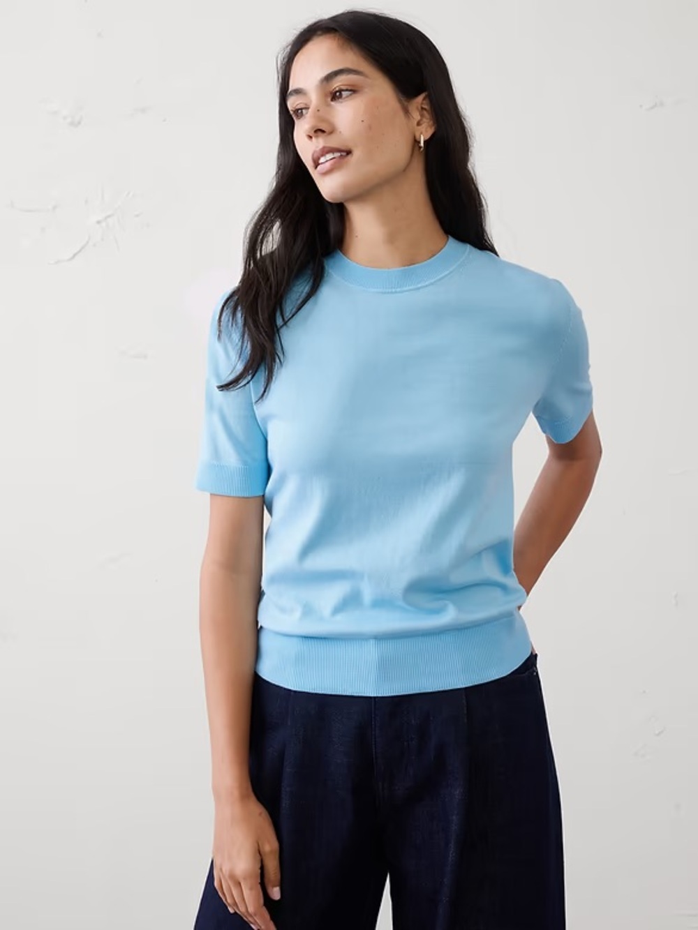 Banana Republic Sky Blue Short-Sleeve Crewneck Top
